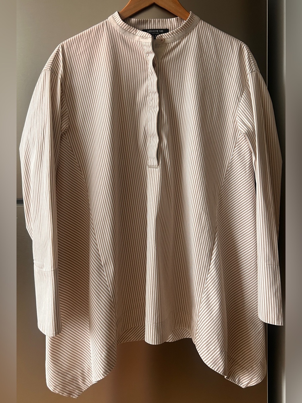 Lafayette 148 New York Striped Tunic Blouse Medium High Low Hem